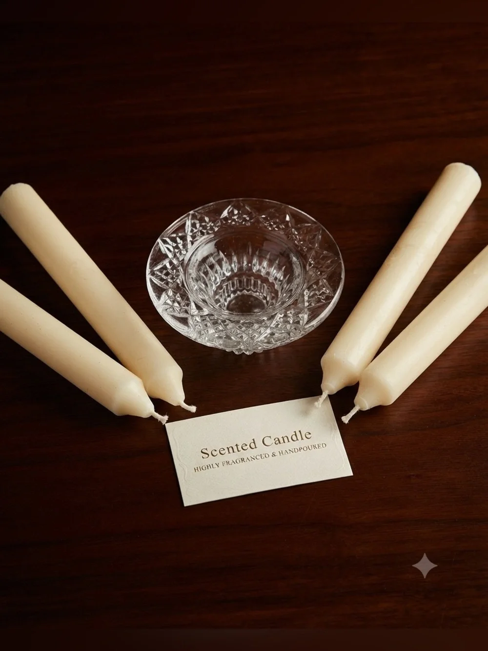 Vintage Unopened BALI Indonesian Cut Glass Taper Candle Holder with Candles
